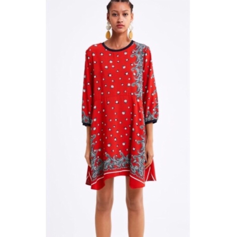 ZARA | Red Paisley Floral Bandana Print Dress